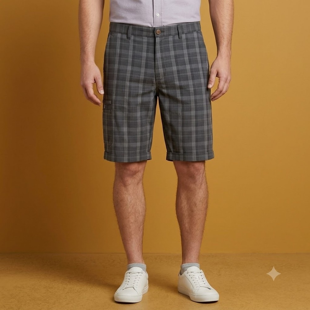 Greg Norman Tasso Elba Golf Shorts Mens 36 Gray Plaid Stretch